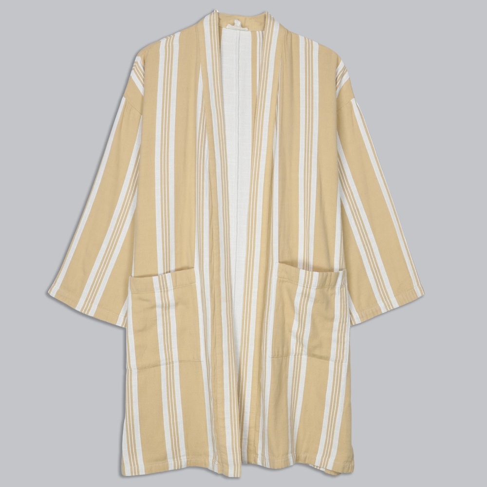 Eileen Fisher Striped Organic Cotton Doubleweave Coat Petite Large